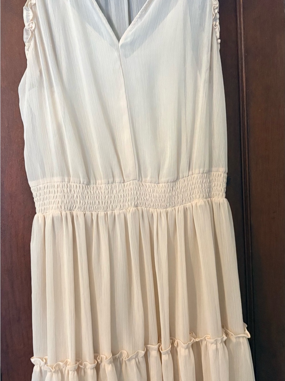Maurices Cream Ruffle Neck Sleeveless Top